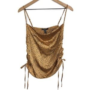 NWT Forever‎ 21 Silky Cheetah Print Cowl Neck Cinch Top, Tan - Size M